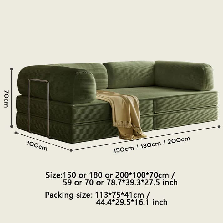 Comfortable Green Folding Sofa | Space-Saving Convertible Couch for Compact Living